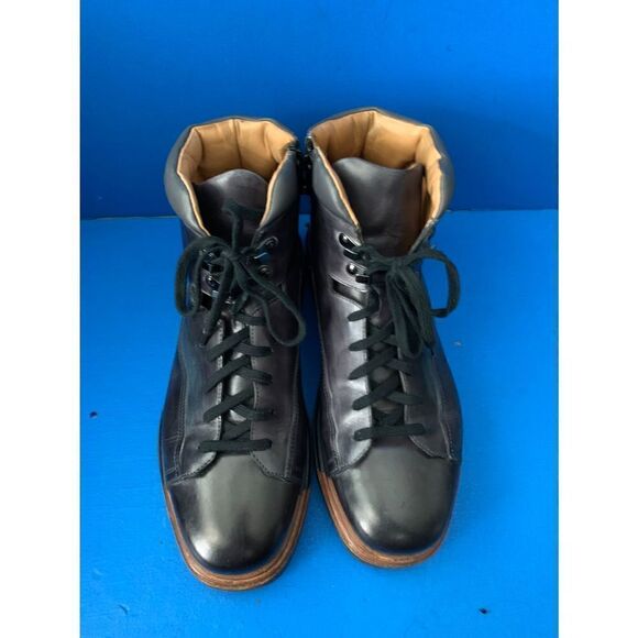 MINT SANTONI EVEREST HIKING BOOT US 8.5  D DERBY BURNISHED NAVY ZIPPER - Picture 4 of 8